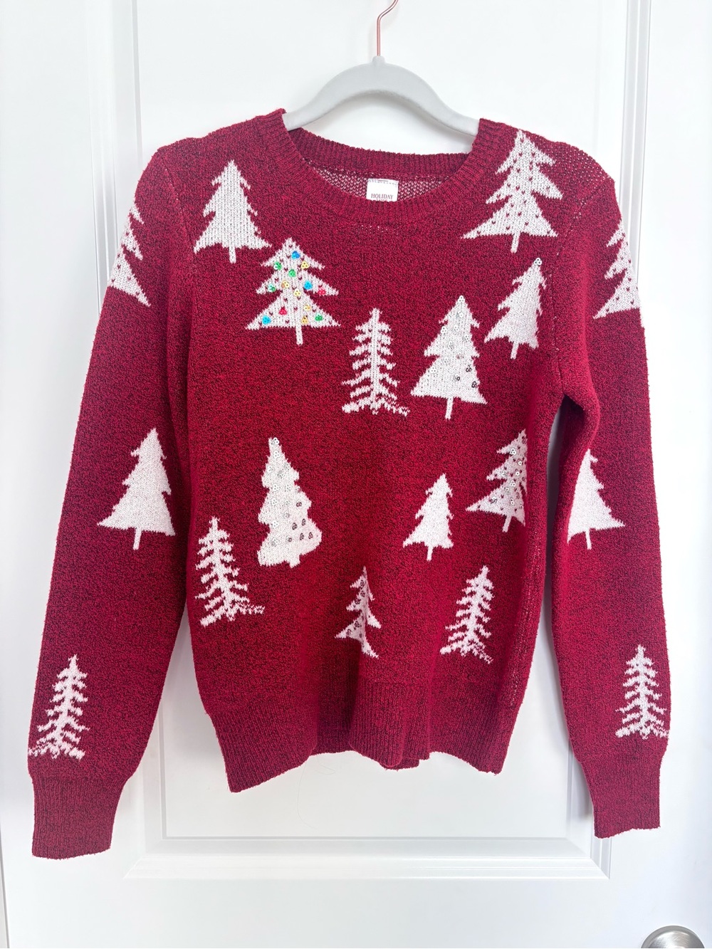 Holiday Christmas Sweater XS Red White Christmas Tree Fair Isle Holiday knit